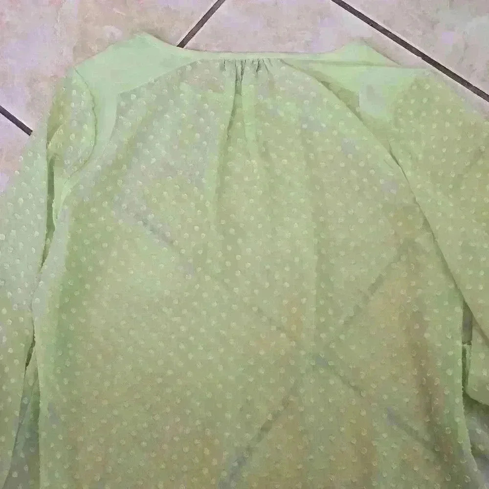 🌻The Limited Polka Dot Sheer Shirt Green/Mint Black - Picture 5 of 5